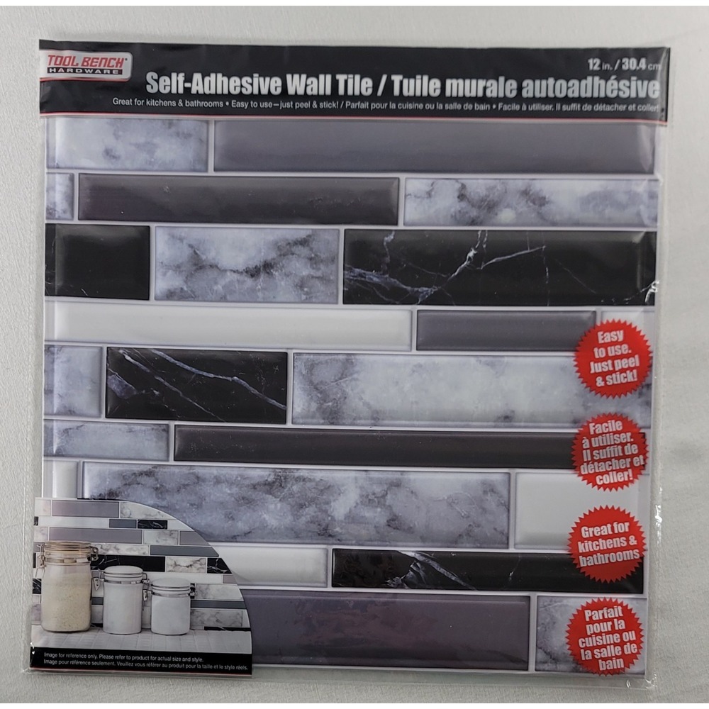11 PCS Peel Stick Wall Tile ADH Mosaic Black/White/Grey Lightweight 12" $38.99